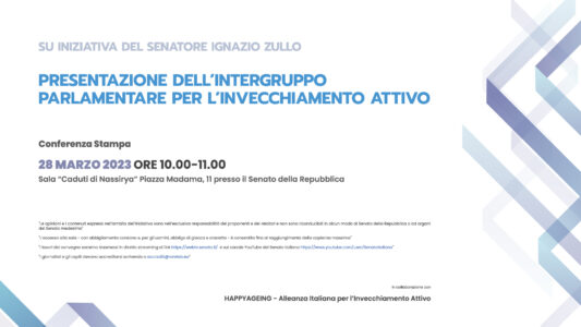 Martedì 28 Marzo, Roma.  Presentazione Intergruppo Parlamentare per l’Invecchiamento Attivo.